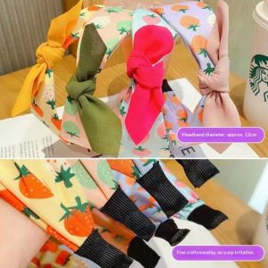 JJT Cute Strawberry Pattern Headbands for Kids - Soft Fabric Hair Accessories with Bow Design Perfect for Princess Style