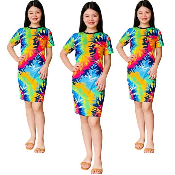 princess polly baby blue dress Kid's Girl's Casual Bodycon Tie Dye Dress for 7-11 years old