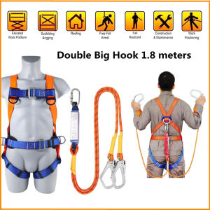 Aerial work Safety Belt full body harness polyamide lanyard Large hook Safety Rope Climbing Wear-resistant Roaps 1.8 Meters Adjustable Waist Harness Protection