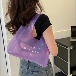 PVC Plastic Transparent Bag 2023 New Summer Large Capacity Niche Summer Tote Bag Female Jelly Shoulder Big Bag