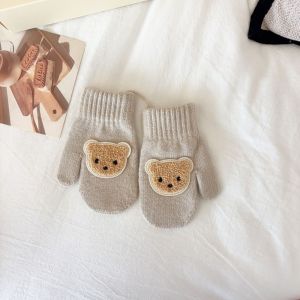 SIXIS Màu đơn sắc Găng tay giữ ấm mùa đông Với Dây Thừng Ngón tay đầy đủ Găng tay dệt  Dễ thương Lớp lót ấm áp Găng tay thể thao ngoài trời Dành cho các bé trai