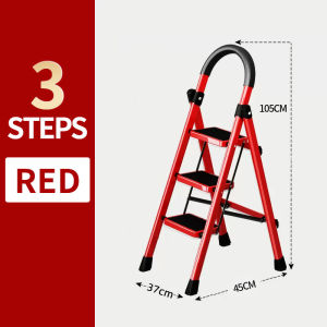 3/4/5/6 Steps Aluminum Folding Step Ladder Household Multifunction Non-Slip Ladder Lightweight Carbon Steel Ladder Red