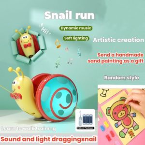 SG Stock】Pulling rope Snail Childrens Toy Acoustic Optical Running Snail Baby Crawling Learning Walking Puzzle Toy