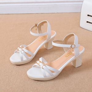 [Free Shipping] Fashionable WomenS Summer Sandals New High-Heeled WomenS Sandals Korean Style Peep-Toe Roman Chunky Heel WomenS Shoes