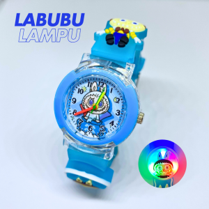 Jam Tangan Anak "Labubu" dengan Strap Tombol Lampu LED Warna-warni dan Desain Karakter Lucu