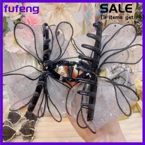 fufeng Korean Style Mesh Bow Rhinestone Hair Claw Vintage Elegant Hair Clamp Hairpin Shark Clips For Women Fashion Hair Accessories