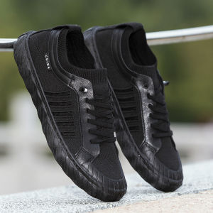 Men Korean Fashion Mesh Breathable Lace Up Sports Sneakers Black Rubber Shoes Comfortable Flat Casual Shoes For Men On Sale