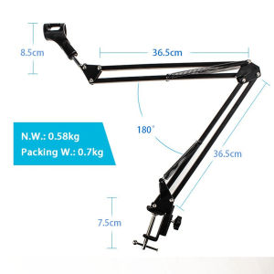 NB-35 Extendable Recording Microphone Stand Suspension Boom Scissor Arm Holder with Microphone Clip Table Mounting Clamp