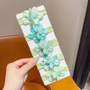 5pcs Set Kids Seamless Hair Rope Double Flower Design Pony Tail Hair Ties Girls Fashion Hair Accessories Tilly-Shop