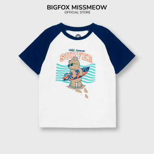 Áo cộc tay cho bé trai Bigfox Miss Meow size đại áo phông bé trai kiểu Hàn Quốc in Gấu Surfer cỡ 3-11 tuổi 30kg 40kg