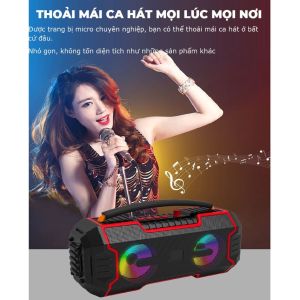 Loa Bluetooth Karaoke Xách Tay HT-M10 Bass Siêu Trầm Tặng Kèm 1 Mic Hát Có Dây Cắm Trực Tiếp. Bảo Hành 12 Tháng