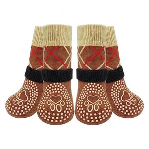 ถุงเท้าสุนัข2คู่สายจับแบบหนาป้องกันเท้าสุนัขพร้อมสติ๊กเกอร์ปรับได้สำหรับกลางแจ้งป้องกันการเลื่อน