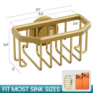 TAILI Gold Sponge Holder for Kitchen Sink with Strong Suction Cup Removable Rustproof Aluminum Sink Holder for Sponge Brush2026