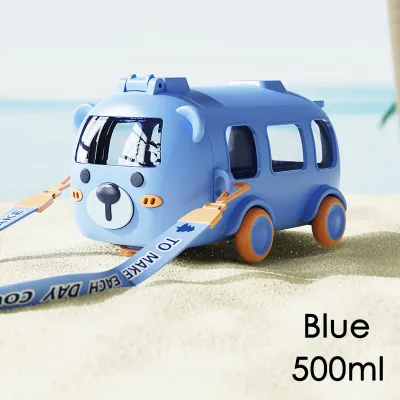 500ml Kid Bus Straw Water Cup Cartoon Car Shape Drinking Cup Leak-Proof Water Bottle for kids Botol Air
