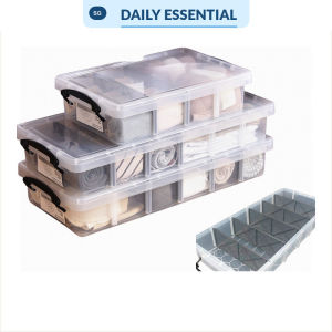 【DAILY ESSENTIAL】 Transparent Compartment Storage Box With Lid/Underbed Large Capacity Organizer with wheels