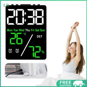 COD [Free Shipping] Colorful LED Alarm Clock with Indoor Temperature and Humidity Display for Living Room