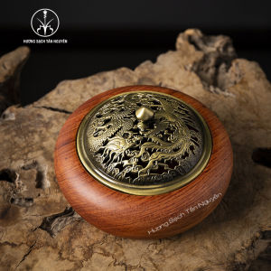 Lư xông gỗ Tân Nguyên lư đốt trầm lư hương nắp rồng tinh xảo dày dặn tặng tấm lót chống nóng lư