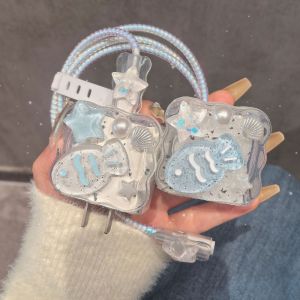 HBESTY Cute 3D Shell Fish Star Wave Border Epoxy USB Protector Cover For iPhone 18W-20W Data Line Head Cord Fast Charging Case