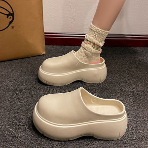 [Free Shipping] Black Non-Slip Height-Increasing Thick-Soled Slippers For Women New Summer Outdoor High-Heeled Half-Strap Closed-Toe Slippers