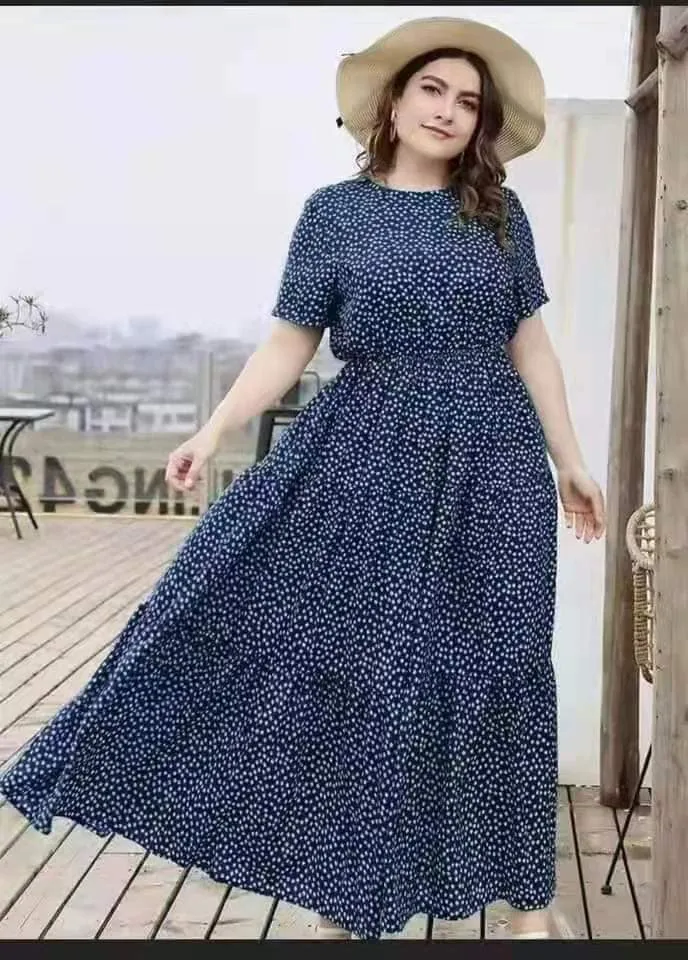 fashion shop Fashion Printed Chubby wear Casual Plus size Polka Maxi Dress  Cotton Sleeveless O-Neck Dress One Size Fits Medium To Xl Black Blue Peach  Grey Dress - Lazada | Lazada PH