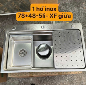 Chậu rửa bát 1 hố chậu rửa chén inox 304 xi phông giữa xi phông lệch KT 78x48cm chậu dày 5mm