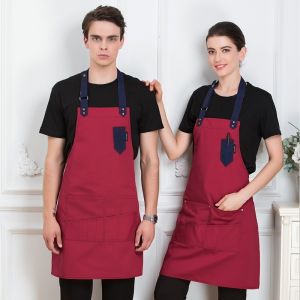 New Canvas Waterproof Apron Waterproof Halter Canvas Apron Stain-Resistant Women Men Chef Waiter Coffee Shop Aprons