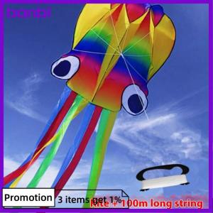 banbi 1 Set Giant Soft Kites For Adults Outdoor Toys Rainbow Colored 3D Octopus Soft Kite 4m Giant Kite With 100m Tire Line