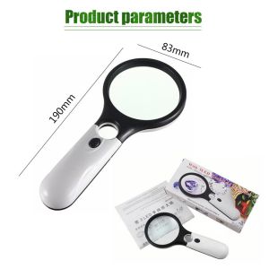 Handheld Illuminated Magnifier 3X 45X Microscope Magnifying Glass With 3 LED Light Aid Reading Loupe