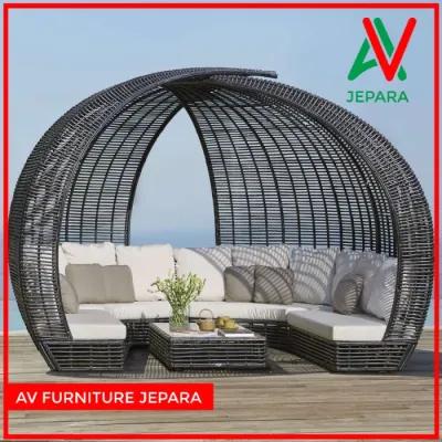 Daybed rotan sintetis outdoor sofa bed rotan sintetis model terbaru