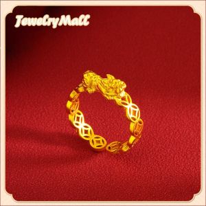 18k gold pawnable saudi gold original Coin Pixiu Lucky Fortune money catcher dragon lucky charm coin  bangkok adjustable ring and Bracelets and necklaces for women and men piyao lucky charm ring gold amulet money charm 2024