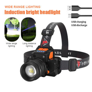 headlight strong light long shot USB rechargeable Sensor emergency smart head-mounted flashlight outdoor emergency  waterproof super bright night fishing lamp miners lamp household flashlight 智能头戴手电筒户外应急矿灯