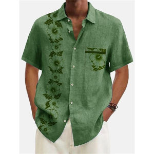 New Hawaiian shirt mens street shirt holiday casual short sleeve Harajuku coconut tree printed lapel mens oversized T-shirt