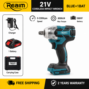 REAIM 21V Cordless Impact Wrench 800N.M Brushless 1/2 Inch Electric Wrench Socket Set for Motorcycle Repair