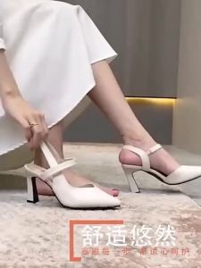 [JSJK]korean fashion 3inch heels leather pointed sandals women for office 7cm height #006