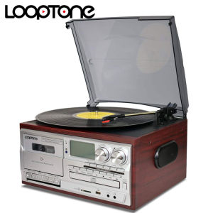 LoopTone 3 Speed All in One Bluetooth In/Out Vinyl Record Player Vintage Turntable CD&Cassette Player AM/FM Radio USB Recorder Aux-in RCA Line-out 220~240V