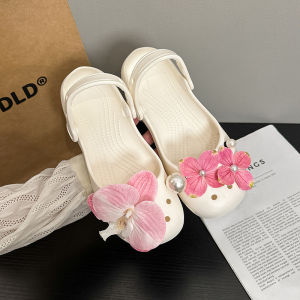[Free Shipping] Super Beautiful Artificial Flower Orchid Ballet Clogs 2026 New Style Thick-Soled Beach Clogs For Women