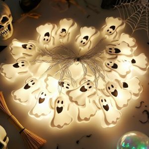 🔥Hot Sale🔥 20Lights Halloween String Ghost Pumpkin Witch LED Battery Powered String Light Spider Web Skeleton Mummy Pirate Shape Home Party Garden Atmosphere Lamp Decoration Props