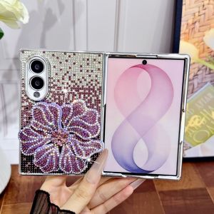 Rhinestone Gradient hoa màu hồng Ốp điện thoại cho Samsung Galaxy Z Gấp 8 Siêu 8/7/6 3D pha lê lấp lánh Hoa Bảo Vệ Bìa Ốp cứng Chống Sốc Cho Cô Gái Phụ Nữ