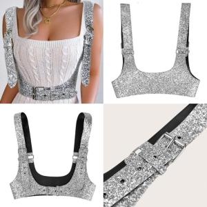 Corset with Shining Full Sequins Cummerbunds Waist Strap for Women Tight High Waist Slimming Body Shaping Girdle Belt