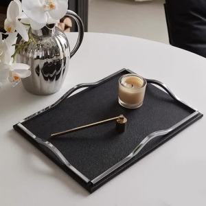 Sacesr Luxury Storage Tray Modern Metal Leather Rectangular Trays Minimalist Art Aesthetics Plates Home Bathroom Storage Organization Z1H5K