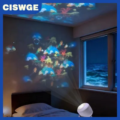 CISWGE 360 độ xoay Led Đại Dương chiếu ánh sáng ban đêm USB năng động bầu không khí đèn cho bé ngủ trẻ em phòng ngủ