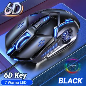 CIJI Mouse Gaming Wired Desain Roda Dengan 7 Warna Lampu LED Model 6D Key Gaming Mouse