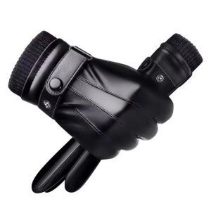 JESJELIU Adjustable Touch Screen Gloves Thickened Thermal Fleece PU Leather Gloves  Cold Wind Winter Gloves Outdoor Sports