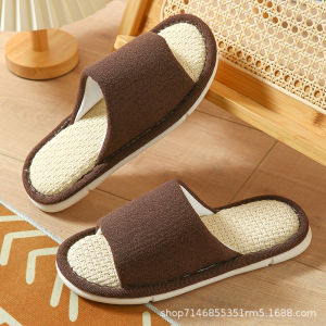 Linen Slippers For All Seasons Sweat-Absorbent Breathable Thick-Soled Cute Cartoon Dinosaur Design Suitable For Outdoor And Indoor Use Non-Slip For Couples And Men