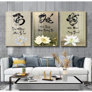 (HÌNH THẬT) Tranh treo tường tâm đức nhẫn bộ 3 tấm trang trí decor phòng khách