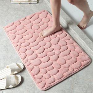 YUNAFIN Household Water Absorption Carpets Non-slip Bath Mat Cobblestone Embossed Floor Rug Doormat