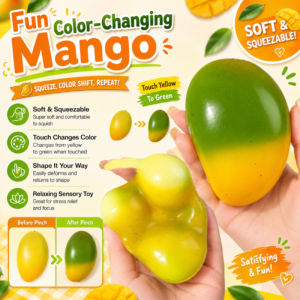 【Turns Yellow In Warm Hands】 Color Changing Mango Squishy Toy / Stress Relief Fidget Toy / Moldable Fluid Mango / Squeeze Toy