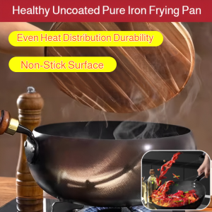 Healthy Uncoated Pure Iron Frying Pan Nonstick Skillet Even Heat Distribution Durability Cookware