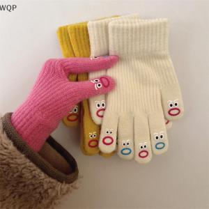 [WQP Fashion Store] Flash Sale Jewelry 1 Pair Womens Funny Facial Expression Knitted Gloves Full Finger Gloves Soft Crochet Mittens Cartoon Expression Driving Glove