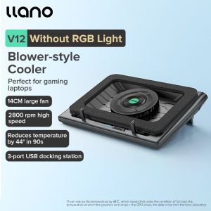 llano V12 Laptop Cooler Powerful Turbo-Fan RGB Blower-style Cooling Pad with Infinitely Variable Speed 3 USB ports for Rapid Cooling Gaming Laptop For 15.6-21inch